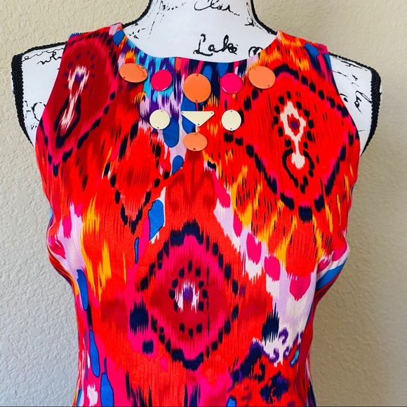 Belle BADGLEY MISCHKA cocktail Ikat Sheath Dress 4 - Picture 3 of 8